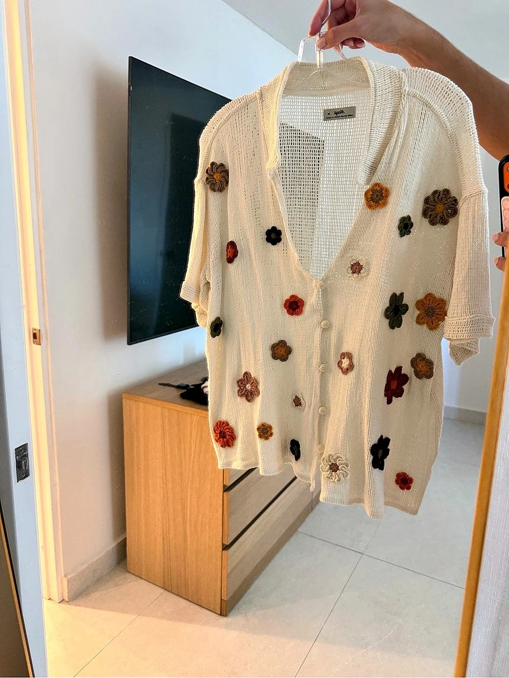 Maaji Floral Button Front knit blouse with patchwork handmade